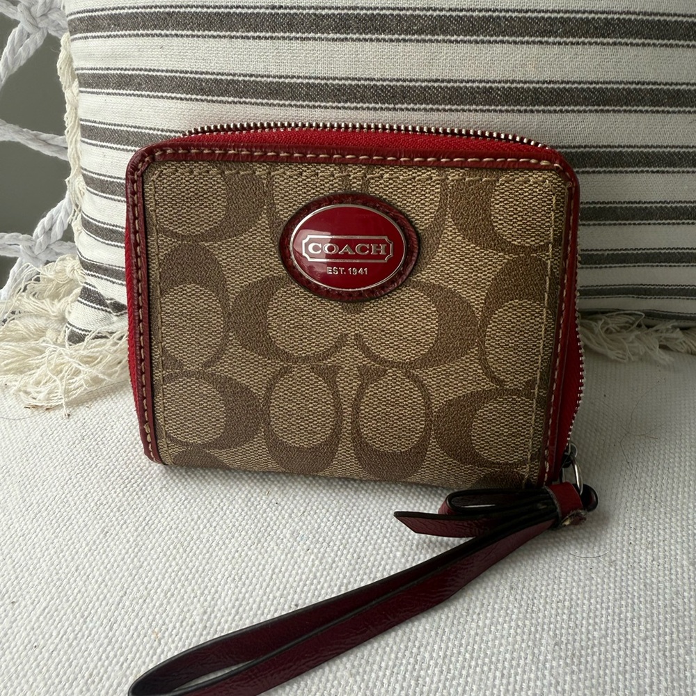 COACH Brown and Red Wristlet Wallet